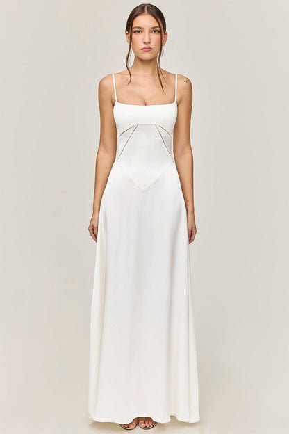 Ladies Formal Satin A-Line Gown with Spaghetti Straps