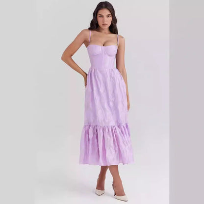Feminine Sleeveless Midi Dress with Fitted Top