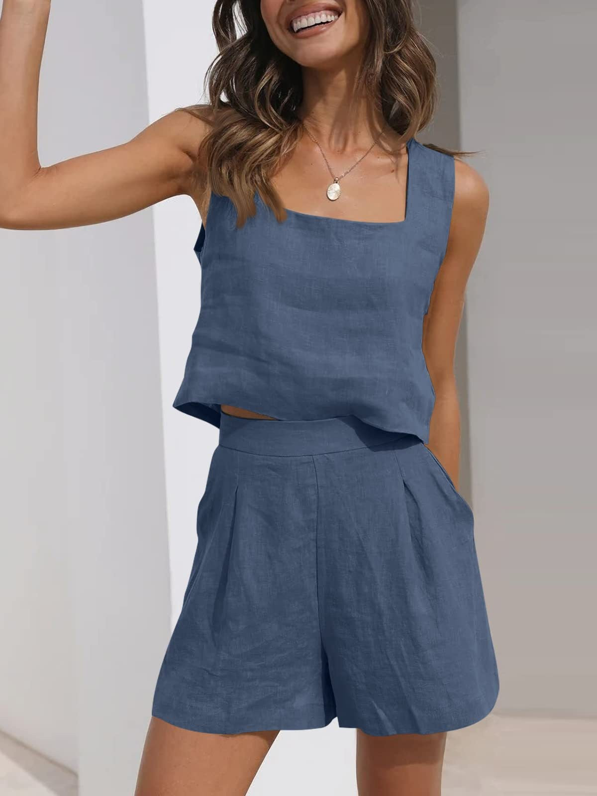 Relaxed Fit Linen Crop Top and Shorts Set