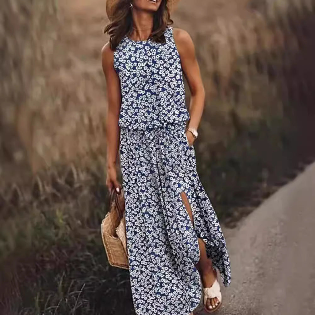 Loose Fit Floral Maxi Dress with Pockets - Nocini