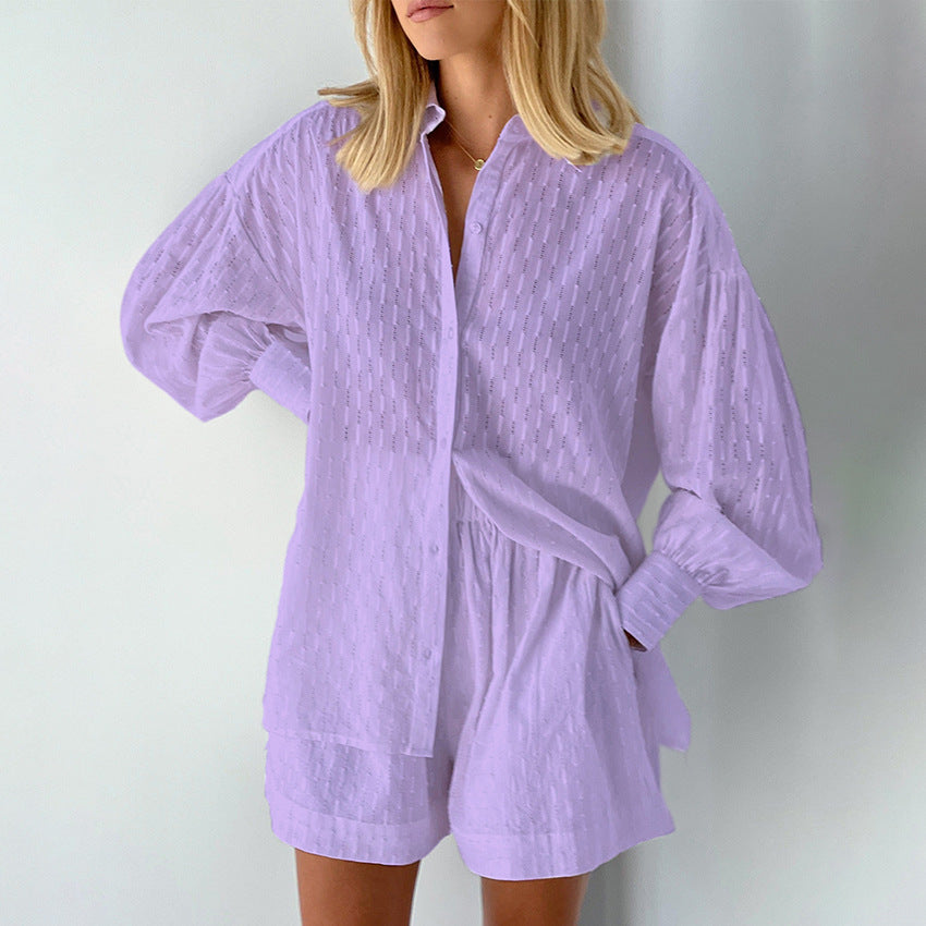 Comfy Women's Blouse and Shorts Set with Puff Sleeves