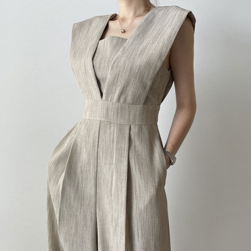 Women's Summer Jumpsuit - V Neck - High Waisted - Loose Fit