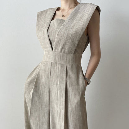 Women's Summer Jumpsuit - V Neck - High Waisted - Loose Fit