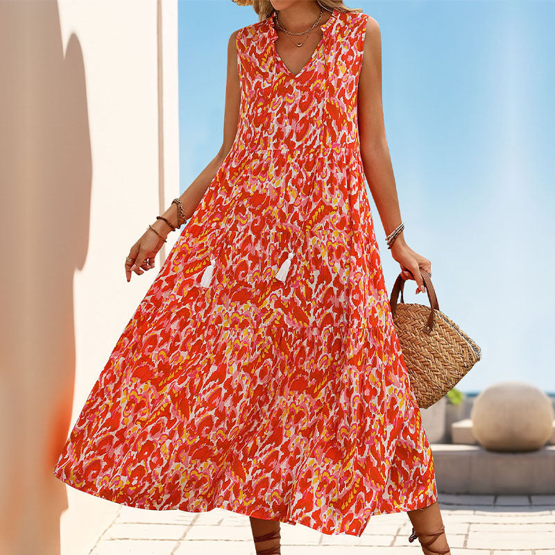 Summer V-Neck Cotton Midi Dress