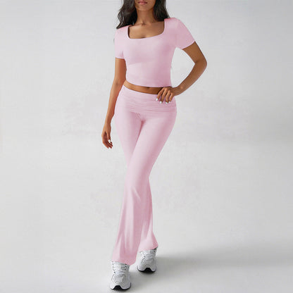 Women's Crop Top and Flare Pants Set - Fit and Comfortable