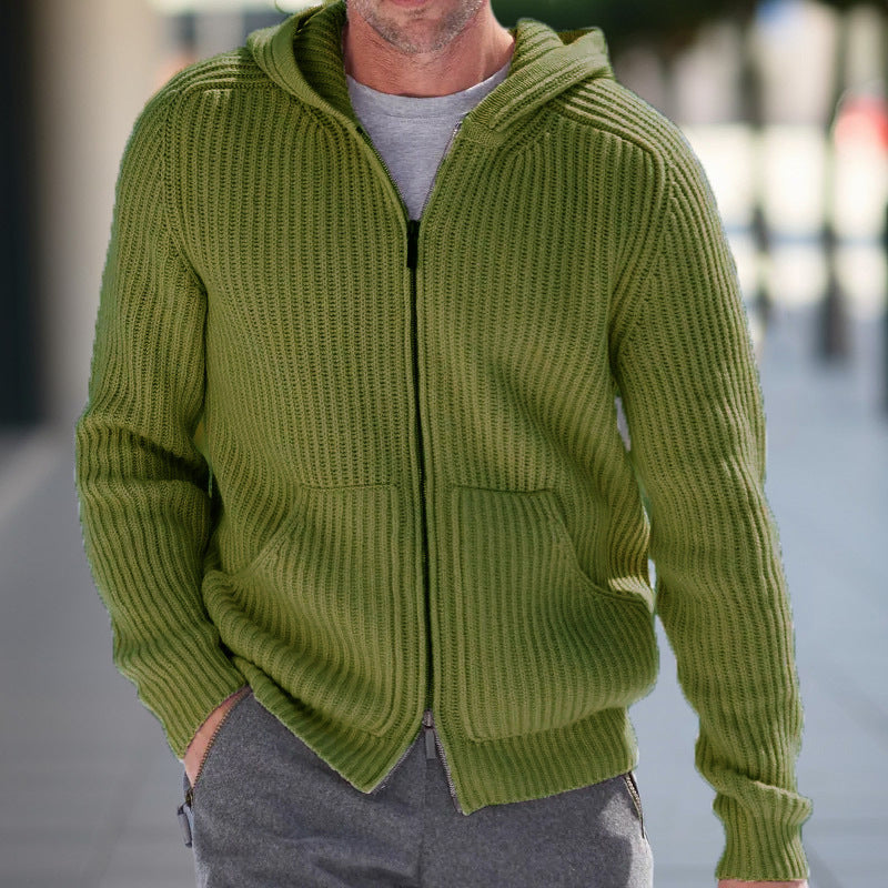 Cozy Men's Hooded Knit Cardigan Sweater