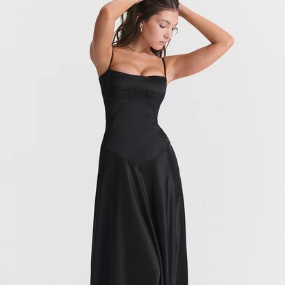 Elegant Women's Long Satin Evening Gown - Nocini