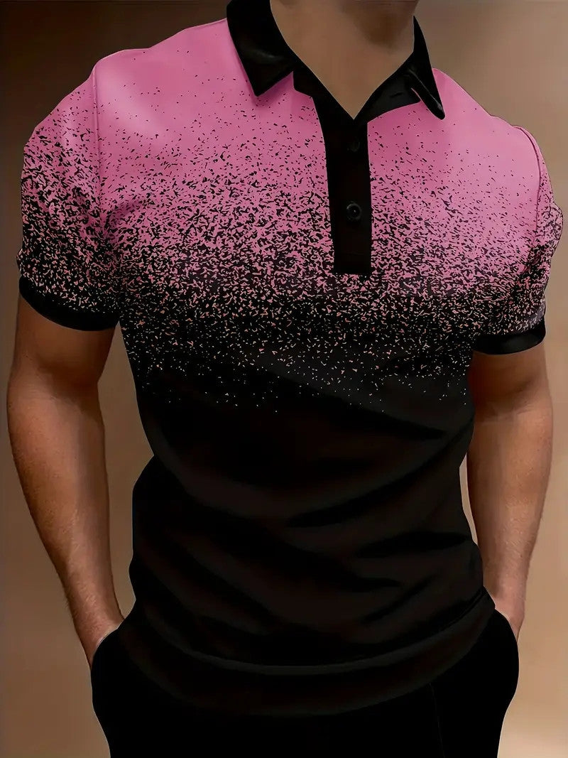 Slim Fit Mens Polo Shirt Gradient Print Lightweight