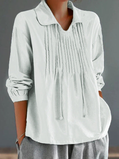Casual Loose Fit Cotton Blouse with Pleats