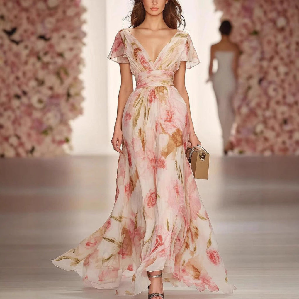 Flowy Ruffle Trim Maxi Dress - Olytrend