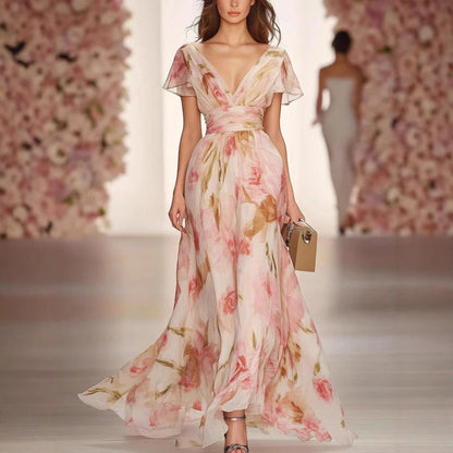 Flowy Ruffle Trim Maxi Dress - Olytrend
