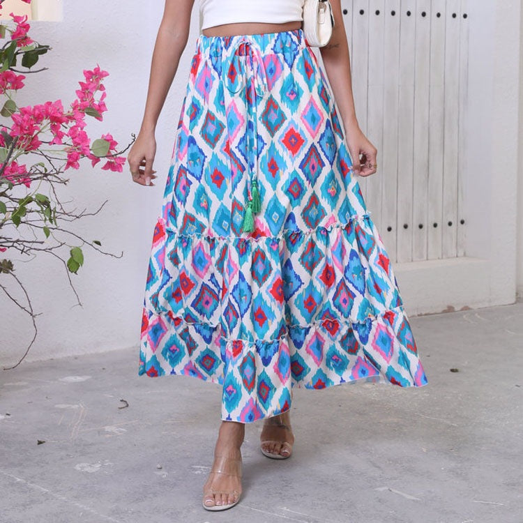 Flowy Women's Maxi Skirt with Drawstring Waist - Nocini