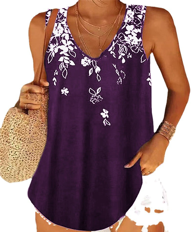Women's Casual V-Neck Tank Top Floral Lightweight