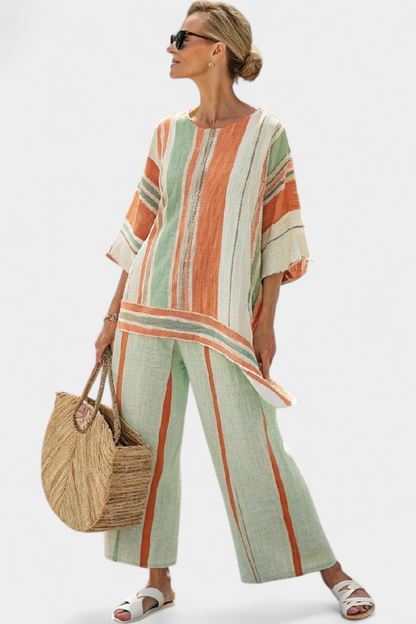 Chic Off-Center Top and Flowy Wide Leg Pants