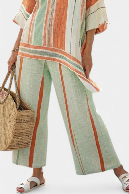 Chic Off-Center Top and Flowy Wide Leg Pants