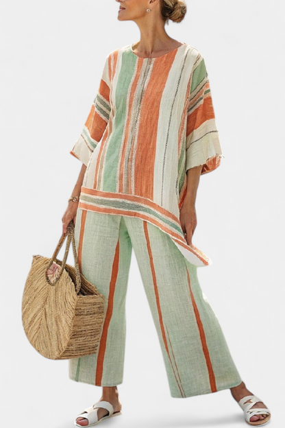 Chic Off-Center Top and Flowy Wide Leg Pants - Olytrend