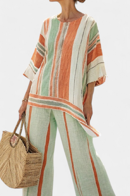 Chic Off-Center Top and Flowy Wide Leg Pants