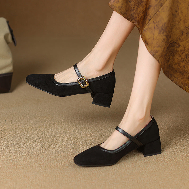 Classic Round Toe Mary Jane Shoes - Buckle Detail - Nocini