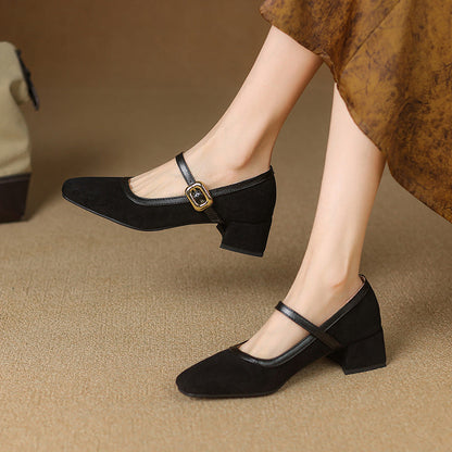 Classic Round Toe Mary Jane Shoes - Buckle Detail - Nocini