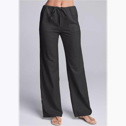 Comfortable Women's Cotton Pants Elastic Waist Full Length