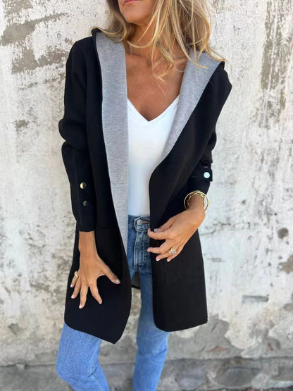 Cozy Women's Hooded Cardigan with Soft Button Cuffs