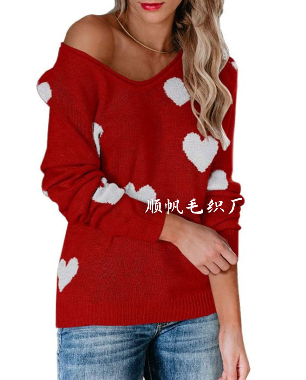 Cozy Heart Pattern Crew Neck Sweater