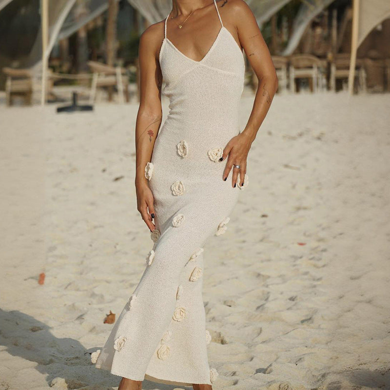Feminine Slip Dress - Fitted - Floral Detail - Tie Back - Nocini