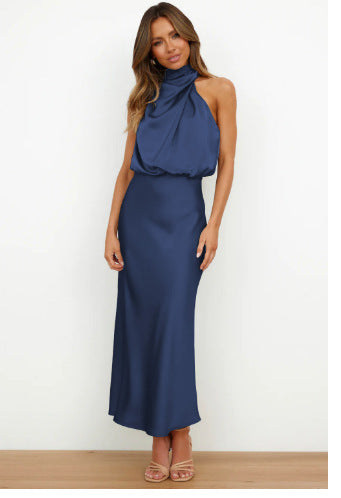 Luxurious Satin Halter Neck Dress