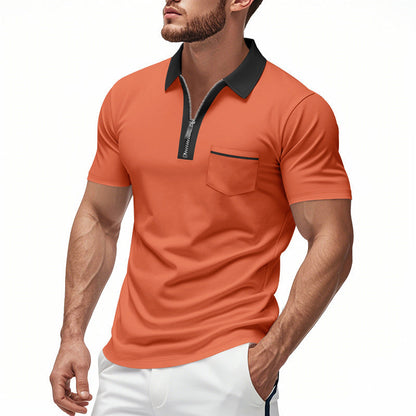 Men's Slim Fit Polo Shirt Cotton Zip Front