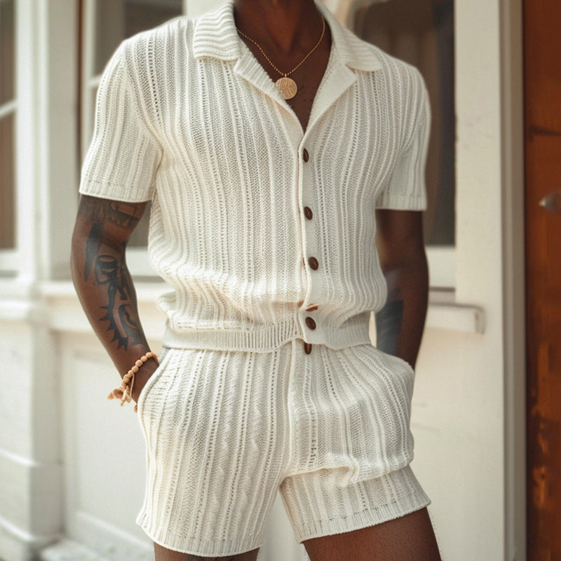 Men's Slim Fit Knit Polo Shorts with Elastic Waist - Nocini