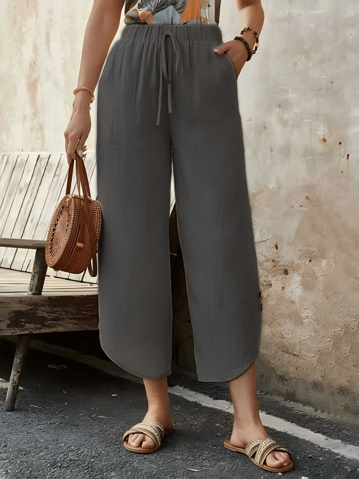 Comfortable High Waist Wide Leg Crop Pants