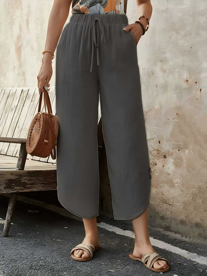 Comfortable High Waist Wide Leg Crop Pants