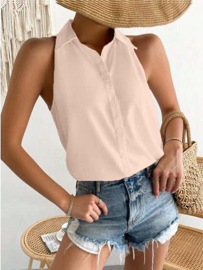 Ladies Loose Fit Tank Top with Buttons and Silky Fabric