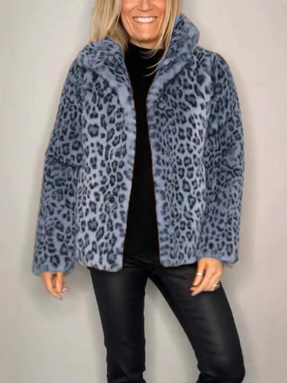 Plush Faux Fur Leopard Coat for Women