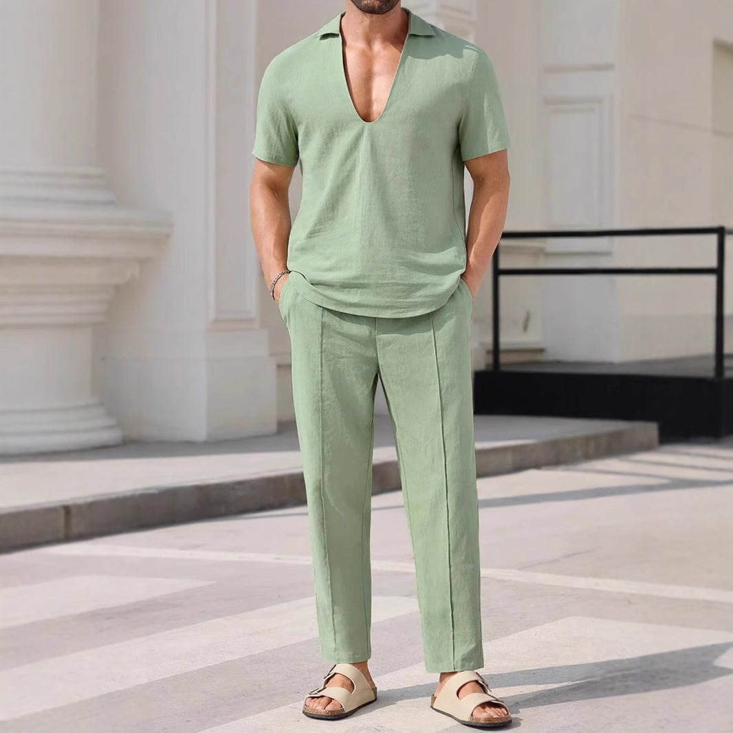 Casual Men's Shorts Set - Loose Fit Shirt and Pants - Nocini
