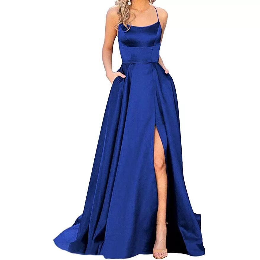 Elegant Women's A-Line Evening Dress with Spaghetti Straps - Nocini