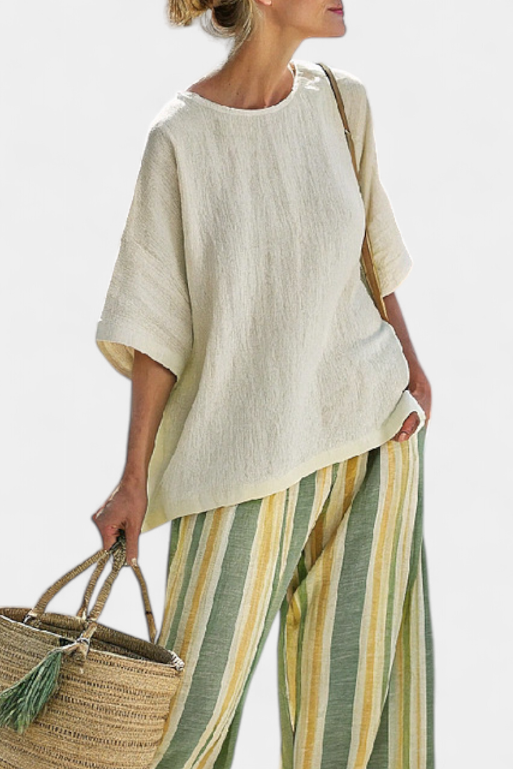 Elegant Blouse & Classic Linen Trousers