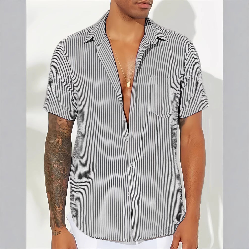 Casual Men's Short Sleeve Striped Shirt - Nocini