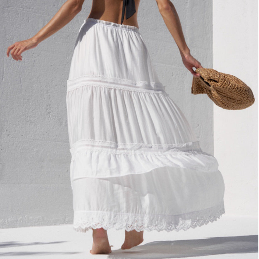 Flowy Long Skirt with Lace Detail and Relaxed Fit