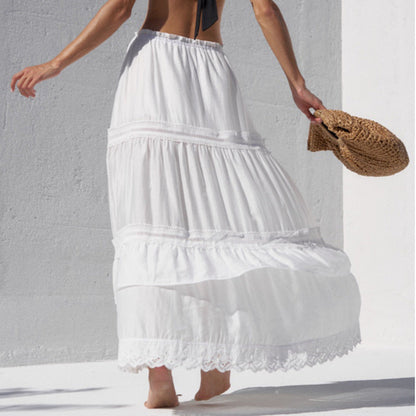 Flowy Long Skirt with Lace Detail and Relaxed Fit