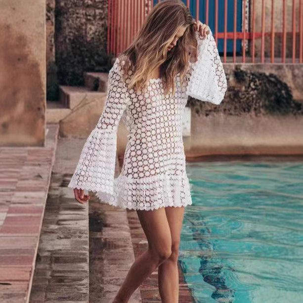 Casual Summer Dress with Bell Sleeves and Ruffles