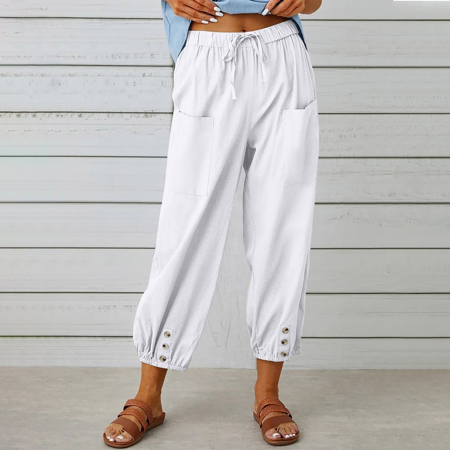 Comfortable Women's Crop Pants with Elastic Waistband