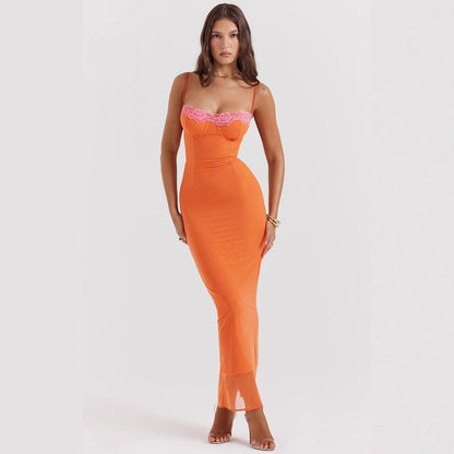 Elegant Long Sleeveless Lace Maxi Dress