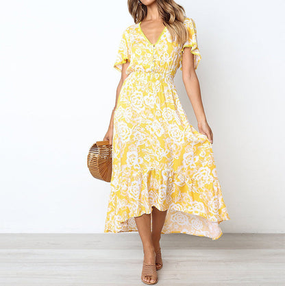 Loose Fit Floral V Neck Summer Dress - Nocini