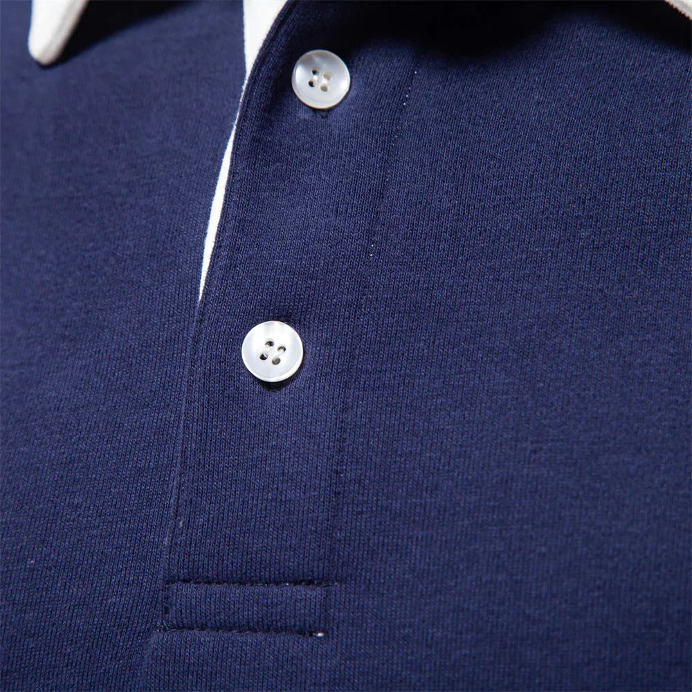 Men's Classic Contrast Polo Long Sleeve Shirt