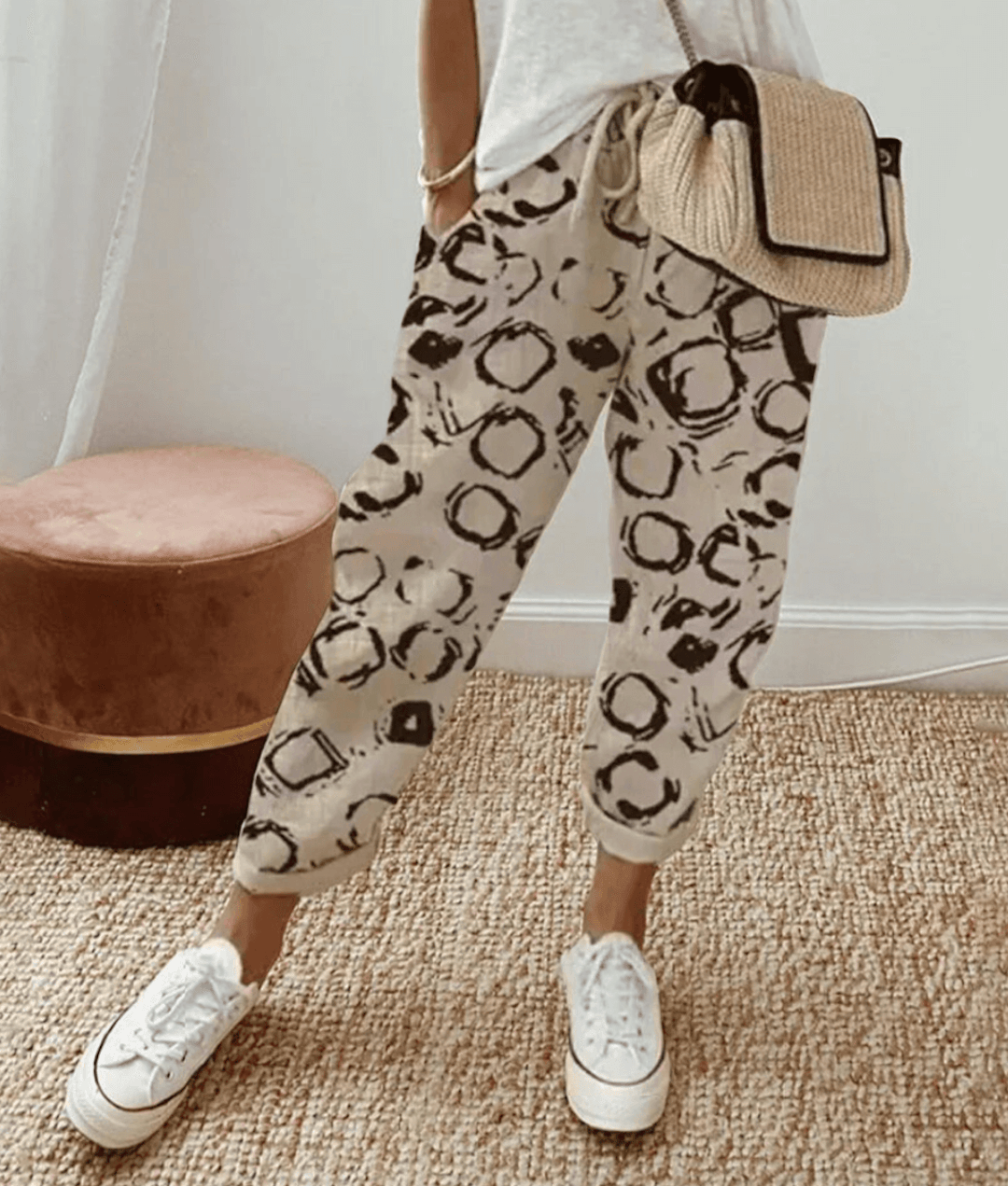 Comfortable Fit Printed Waist Trousers for Women