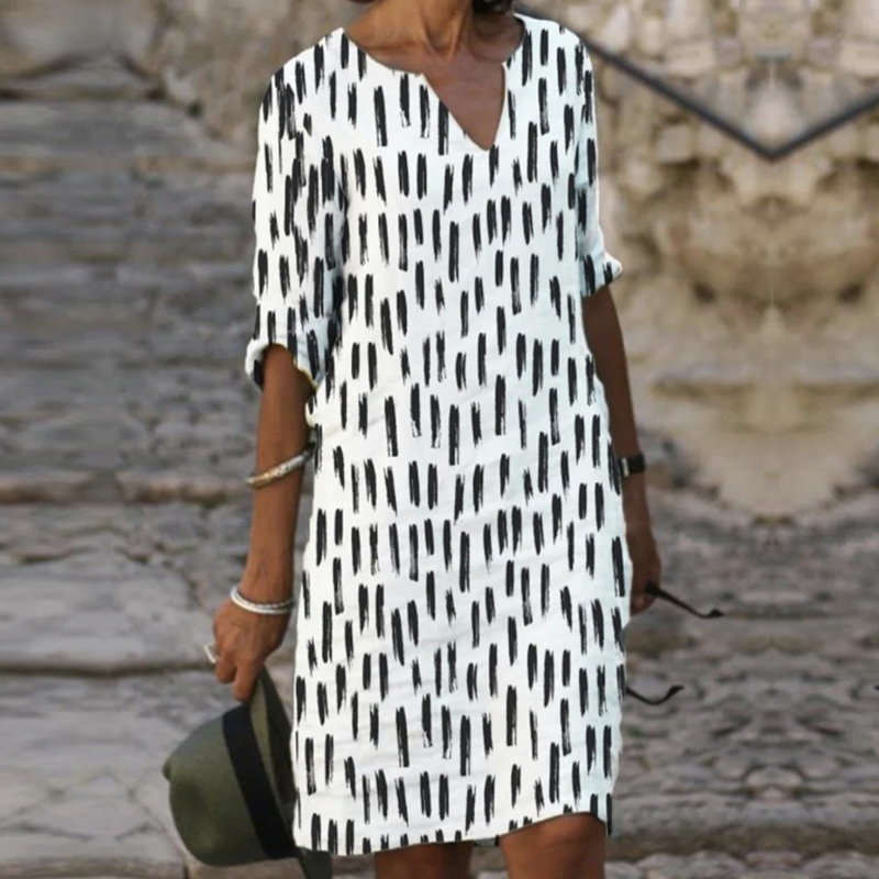 Casual Fit Knee Length V Neck Dress - Nocini