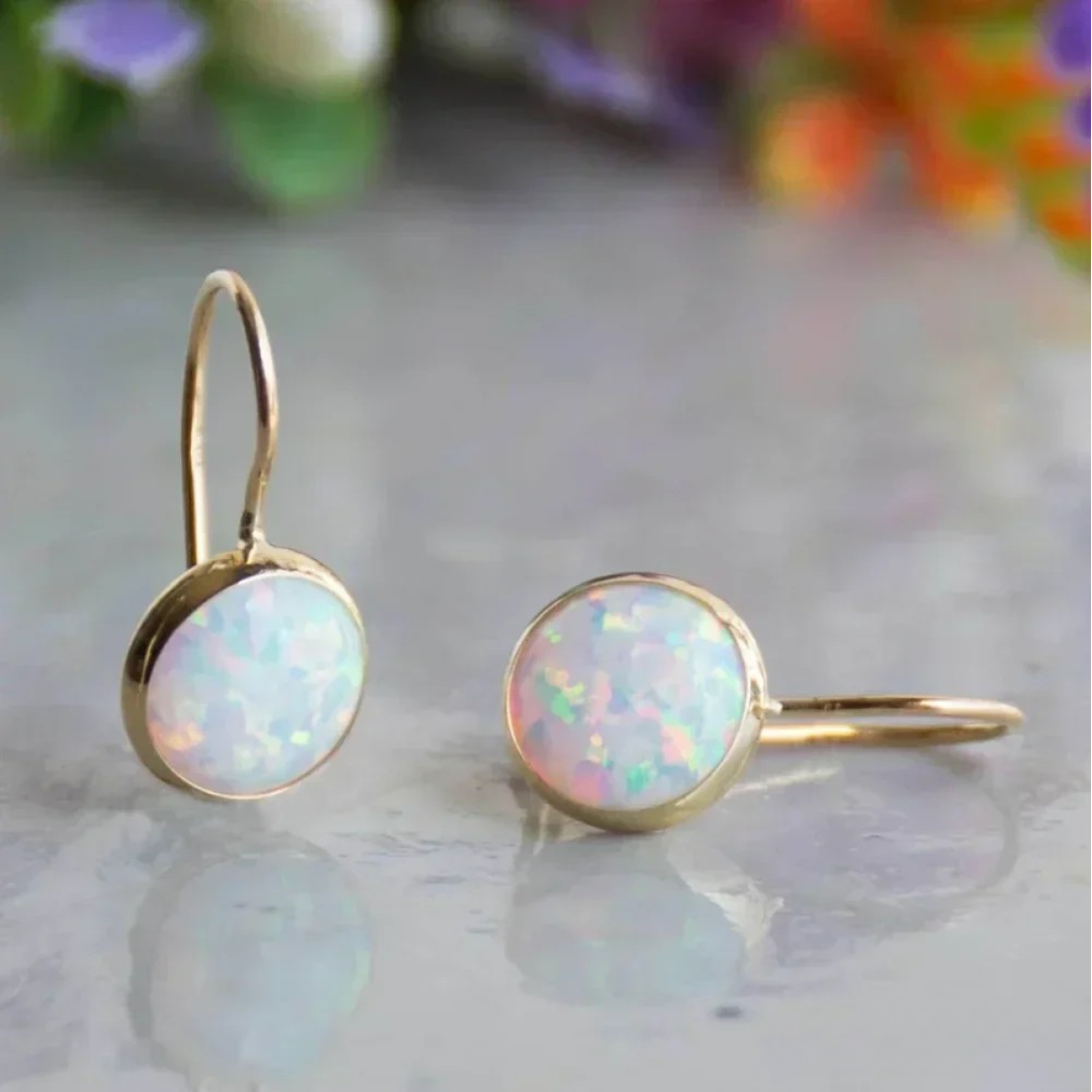 Classic Gold Earrings with Oval Opal Accents - Nocini