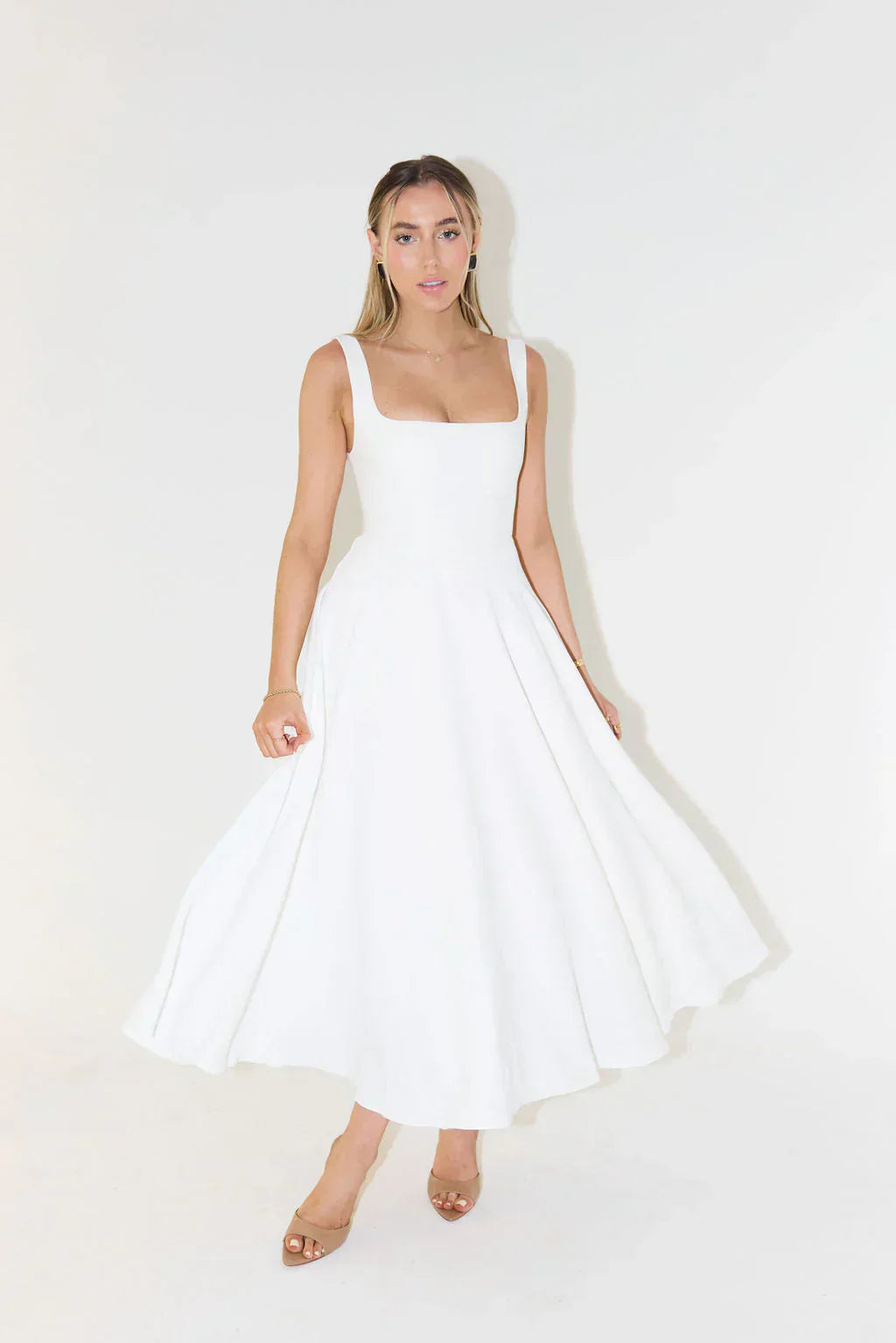 Classic Fit Women's Midi Dress Square Neckline