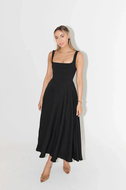 Classic Fit Women's Midi Dress Square Neckline